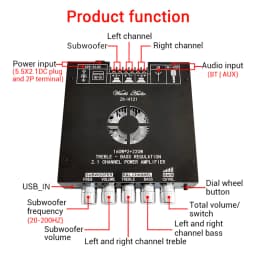 HT21-3G 2.1 Channel TDA7498E Bt Amplifier Module Subwoofer 160Wx2+220V Treble Bass Wuzhi Audio Supports APP