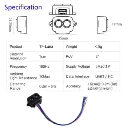 TF-Luna LiDAR Distance Sensor Module Single-Point Micro Ranging 5V UART/I2C for Arduino Pixhawk Drone Robot Obstacle Avoidance