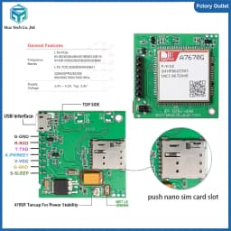 A7670G Push Nano Side Way SIM Slot Core Board Development Kits Global Bands SIMCOM 4G LTE Cat 1 Module Breakout Kit with Antenna