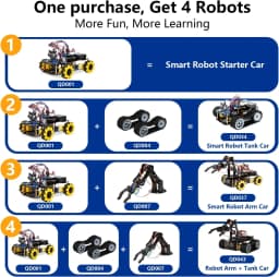 Robotics for Kids Ages 12-16 ACEBOTT 4 in 1 Smart Robot Arm with 5DOF + Tank Car STEM Toys Coding Kit for Arduino Scratch App