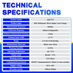 Ultrasonic Level Sensor 80GHz Radar Level Gauge Non-Contact Distance Measurement 3M 7M 12M RS485 4-20mA Output DC 5-28V