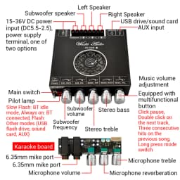 2.1 Channel Bluetooth 5.0 Subwoofer DC15-36V Amplifier Board 220WX2+350W Power Audio Stereo Amplifier Board Bass AMP AUX