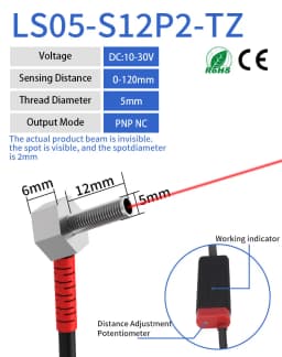 GTRIC Small Laser Photoelectric Sensor Diffuse Reflection Elbow 10-30VDC NPN PNP M05 06 Adjustable Distance Mini Optical Switch