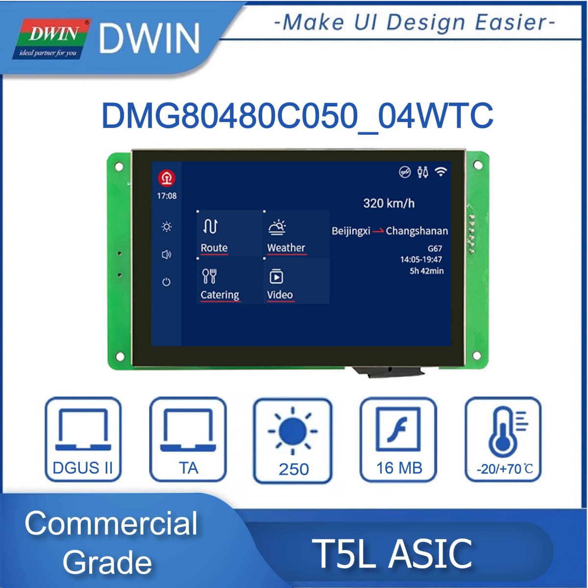 DWIN 5 Inch 800*480 for Arduino Nano Display RS232/TTL HMI Touch Panel ESP32 Screen,LCD Module UART TFT Monitor DMG80480C050_04W