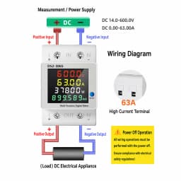 D52-3065 DIN Rail Electric Energy Meter DC14-600V 63A Voltage Current Power Monitor with LCD Display for Electrical Tool