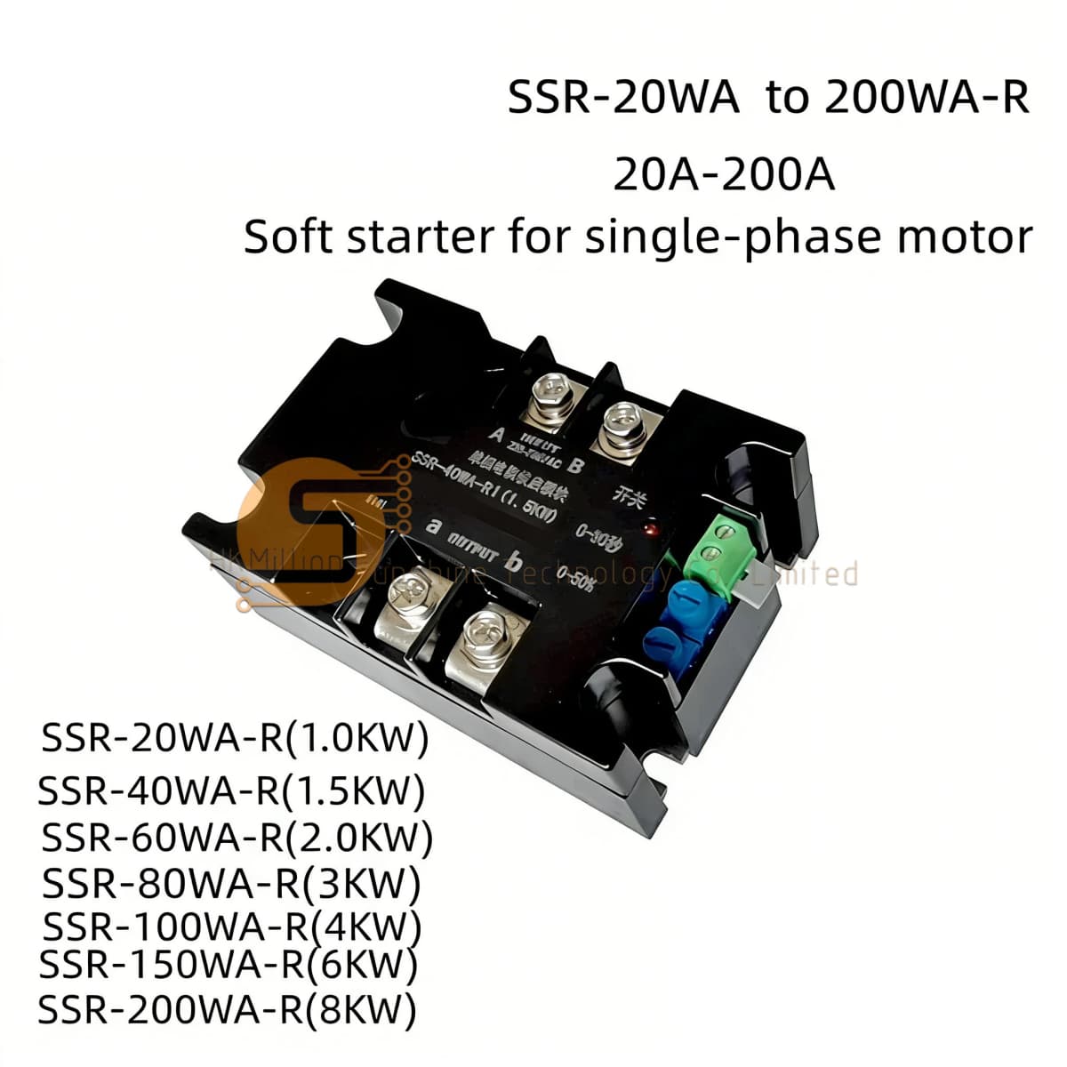 220V Single-Phase Intelligent Motor soft Starter Soft Start Module Soft Start 50-60HZ Compatible 2/3/4/ 6/ 8KW SSR-100WA-R(4KW)