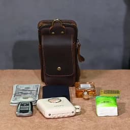 Hardware Clasp Waist Bags Men First Layer Genuine Leather Hang Bag Cowhide Wallets Through the Belt Zipper Retro Phone Purse