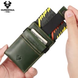 HUMERPAUL Slim RFID Card Holder Wallet for Men Genuine Leather Ultra-thin Money Purse Portable Business ID Banknote Bags