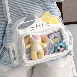 Y2K Korean Japan Kawaii Cat Ita Bag PU Cute Girls Transparent Pocket Aesthetic Shoulder Crossbody Bags Women's Fashion Backpacks