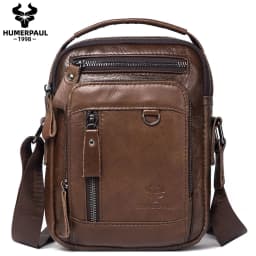 HUMERPAUL 100% Genuine Leather Men's Shoulder Messenger Bag Small Business Crossbody Handbag for Work Male Travel Sling Bolso