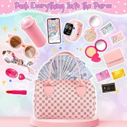 Funny Play Purse for Girls Princess Gifts Play Purse Set Top Handle Bag Cell Phone/Makeup/Water Bottle Christmas Birthday Gift
