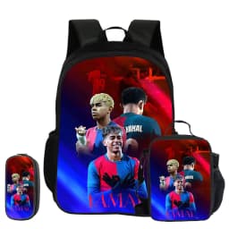 L-Lamin Yamal 3Pcs Set School Backpack Football Star child Rucksack Pencil Bags Bookbag with Lunch bag Sports Knapsack Kids Gift