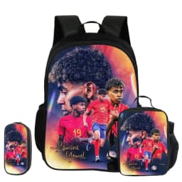 L-Lamin Yamal 3Pcs Set School Backpack Football Star child Rucksack Pencil Bags Bookbag with Lunch bag Sports Knapsack Kids Gift