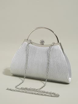 1 PC Ruched Evening Bag For Women, Top Ring Clutch Purse, Rhinestone Decor Handbags For Wedding Prom Dinner