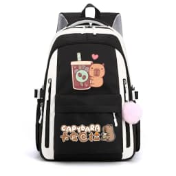 School Backpack for Girls Cute Capybara & Bubble Tea Print Schoolbags Women Girls Casual School Bags Trendy Travel Rackpack