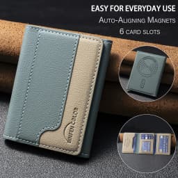 Suitable for IPhone 16 Three Fold Magnetic Wallet Card Holder, Magnetic Wallet Back Suction Universal Mobile Phone Card Bag