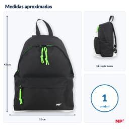 Mp | Spanish Brand | Casual Black Backpack for Men | Youth School Backpack for Institute and University (43X35X24 cm) | Large Capacity with Compartments and Side Pocket