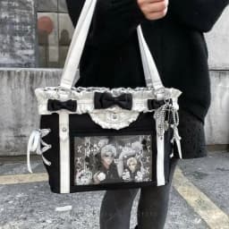 Japanese Sweet Women Ribbon Ita Bag Cute Lolita Girl Transparent Handbags Fashion Large Capacity Tote Bag Aesthetic Shoulder Bag