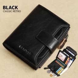 GERUOLA Men's Genuine Leather Wallet, Vintage RFID Blocking Anti-Theft Folding Wallet, ID Window, Coin Pocket, and Zipper Closur
