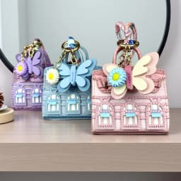 Adorable Mini Velvet PU Leather Earphone Pouch With Butterfly&Daisy Charm-Functional Mini Bag For Bag Charm-Elegant Style-Gift