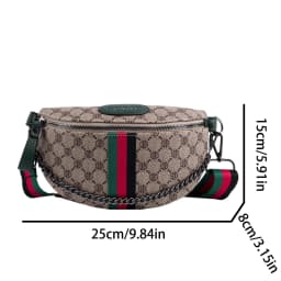 Classic Geometric Pattern Fashion Crossbody Bag Lightweight Zipper PU Adjustable Striped Strap Waist Bag for Commute