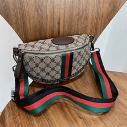 Classic Geometric Pattern Fashion Crossbody Bag Lightweight Zipper PU Adjustable Striped Strap Waist Bag for Commute