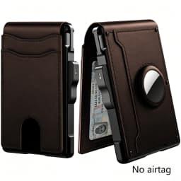Men's Pop-Up Aluminum-Framed Carbon Fiber PU RFID Blocking Bifold Wallet with AirTag Slot Credit Card Holder Fold Design