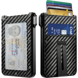 Wallet For Men - Aluminum Slim Carbon Fiber Leather Wallet,Holds up 10 Cards Card Holder with Clear ID Card Holder, Cash Clip