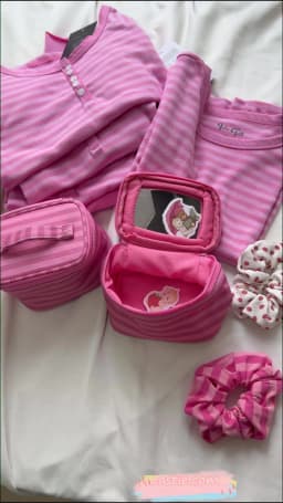 Mirror Pink Striped Makeup Bag Women Fashion Portable Zipper Cosmetic Travel Organizer Girls Cute Sweet Handbag Toiletry Pouch
