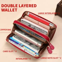 GERUOLA Genuine Leather Wallet with Wrist Strap - Anti-Theft RFID Blocking, Zippered Coin Pocket, Credit Card Slots & ID Holder