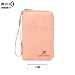 Multi-Functional RFID Blocking Passport Bag Travel Document Holder with Long Zipper Ticket Storage Wallet for Multiple Passports
