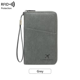 Multi-Functional RFID Blocking Passport Bag Travel Document Holder with Long Zipper Ticket Storage Wallet for Multiple Passports