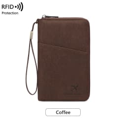 Multi-Functional RFID Blocking Passport Bag Travel Document Holder with Long Zipper Ticket Storage Wallet for Multiple Passports