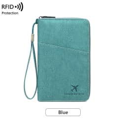 Multi-Functional RFID Blocking Passport Bag Travel Document Holder with Long Zipper Ticket Storage Wallet for Multiple Passports