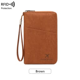 Multi-Functional RFID Blocking Passport Bag Travel Document Holder with Long Zipper Ticket Storage Wallet for Multiple Passports