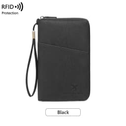 Multi-Functional RFID Blocking Passport Bag Travel Document Holder with Long Zipper Ticket Storage Wallet for Multiple Passports
