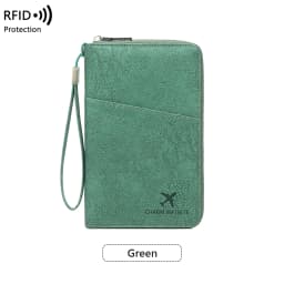 Multi-Functional RFID Blocking Passport Bag Travel Document Holder with Long Zipper Ticket Storage Wallet for Multiple Passports