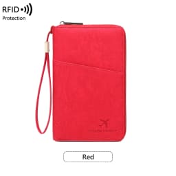 Multi-Functional RFID Blocking Passport Bag Travel Document Holder with Long Zipper Ticket Storage Wallet for Multiple Passports