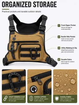 Tactical Chest Bag for Men EDC Anti-Theft Waterproof Chest Pack Sling Bag Cycling Running Outdoor Vest Crossbody Bag