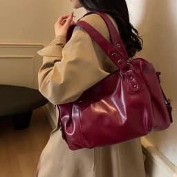 Classic Retro Casual Solid-Color Tote Bag Large-Capacity PU Shoulder Bag Soft Leather Fashionable Versatile Commuter Handbag