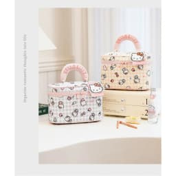 Large-capacity portable storage bag, cute plaid Sanrio Kitty makeup bag, durable canvas makeup storage bag
