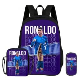 Learn, Travel School Shoulder Bag, Pencil Bags, Sport Bookbag Ronaldo Kids 3Pcs Set Backpack Football Star Rucksack Gift