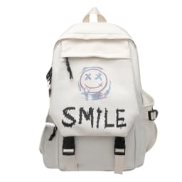 Pocket Front Backpack, Preppy Style Solid Color Nylon Bookbag, Kawaii Large Capacity Double Handle School Bag