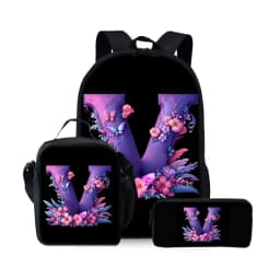 New English Alphabet Pattern Three Piece Set Backpacks for Boy and Girls Best Gifts 2D Flat Cartoon School Backpack for Children