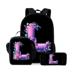 New English Alphabet Pattern Three Piece Set Backpacks for Boy and Girls Best Gifts 2D Flat Cartoon School Backpack for Children