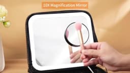Travel Makeup Bag with Mirror of LED Lighted Portable Train Case with Adjustable Dividers and Detachable 10x Magnifying Mirror