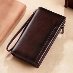 New Men's Genuine Leather Wallet Long Cowhide Handbag Travel Lightweight Minimalist Large Capacity Anti-Theft Gradient Yellow Br