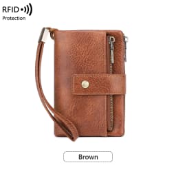 Vintage RFID Blocking Wallet for Women with Double Zipper Multiple Card Slots Coin Pocket Portable Three-Fold Short Wallet