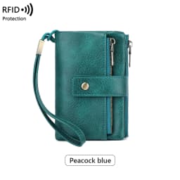 Vintage RFID Blocking Wallet for Women with Double Zipper Multiple Card Slots Coin Pocket Portable Three-Fold Short Wallet