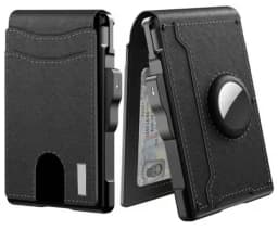 Men's Pop-Up Aluminum-Framed Carbon Fiber PU RFID Blocking Bifold Wallet with AirTag Slot Credit Card Holder Fold Design